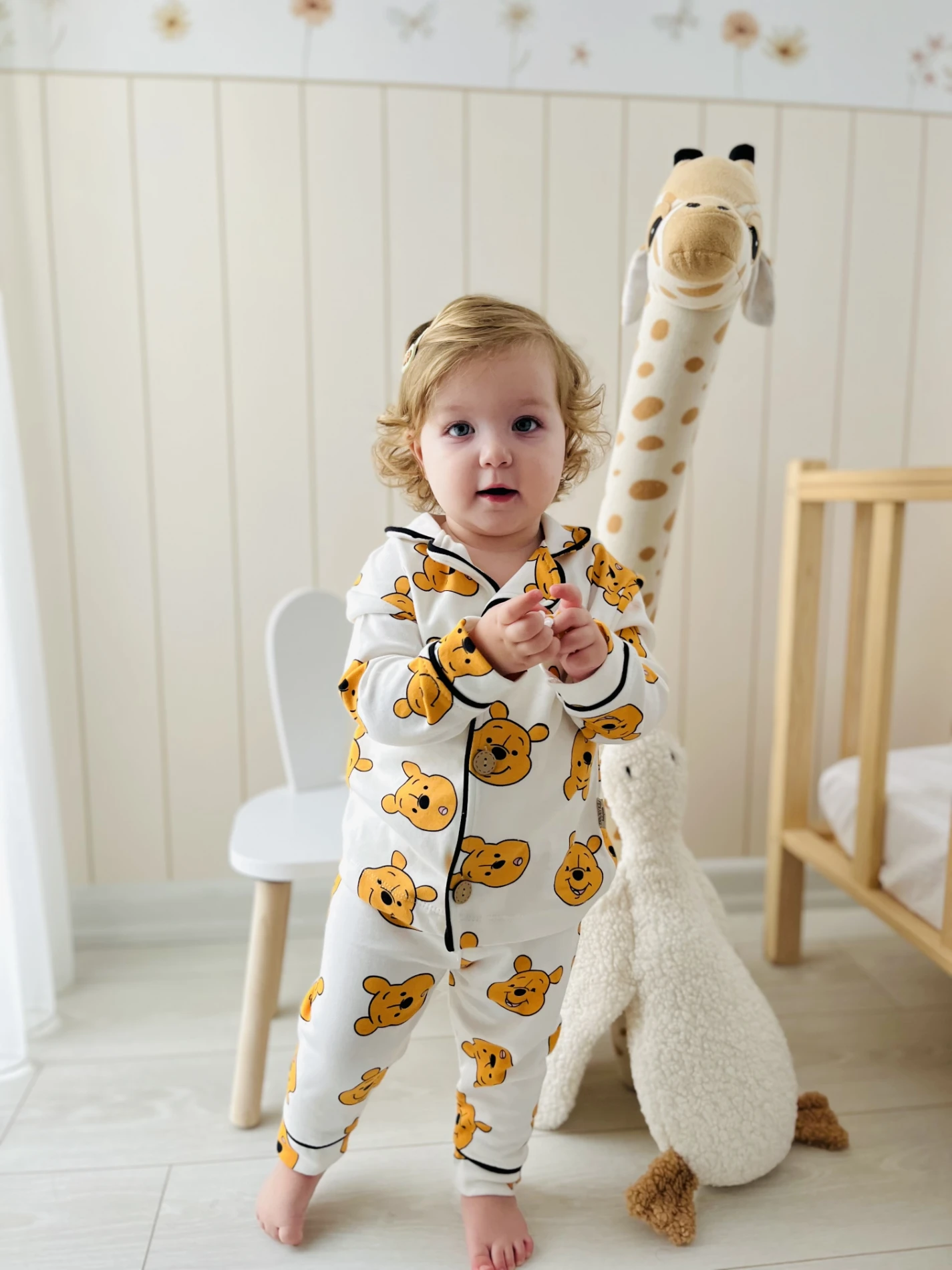  Winnie The Pooh Bebe Yakalı %100 Pamuk Yumuşacık Kumaş 2’li Unisex Pijama Takımı 