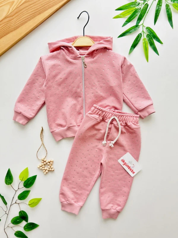 Star Parıldayan Taşlı Kapüşonlu Hırkalı 2’li Takım