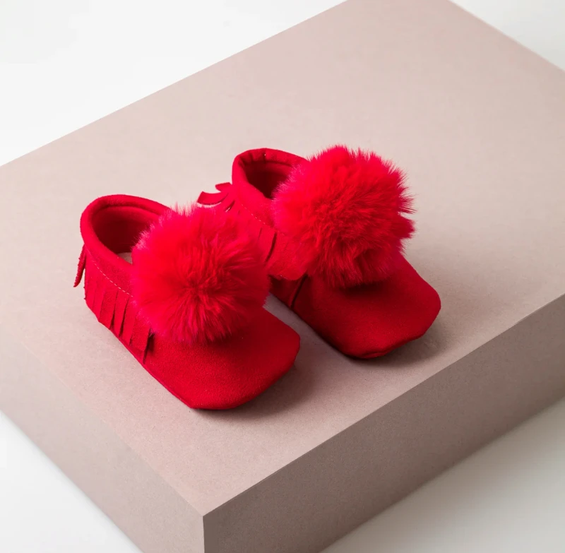 Kırmızı Ponpon  Makosen Patik Ayakkabı 