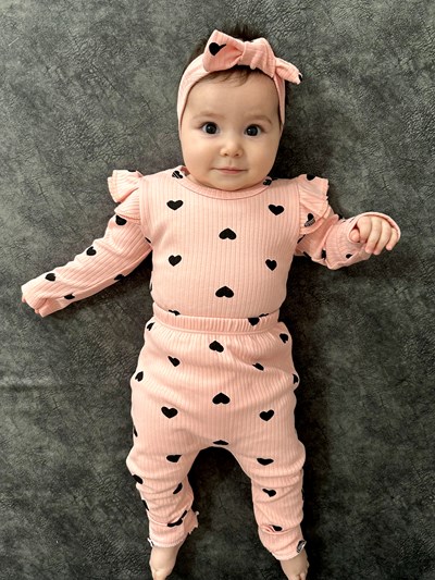 Kalp Desenli Esnek Kumaş Bandanalı 3’lü Takım