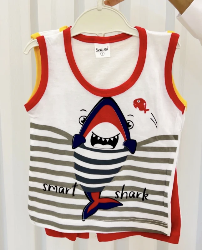 Sevimli Hayvan Temalı Şortlu Sıfır Kollu Yazlık Takım