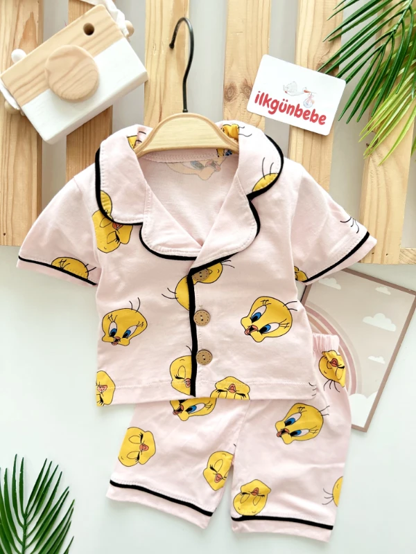 Tweetty Baskılı %100 Pamuk Bebe Yakalı Şortlu 2’li Takım