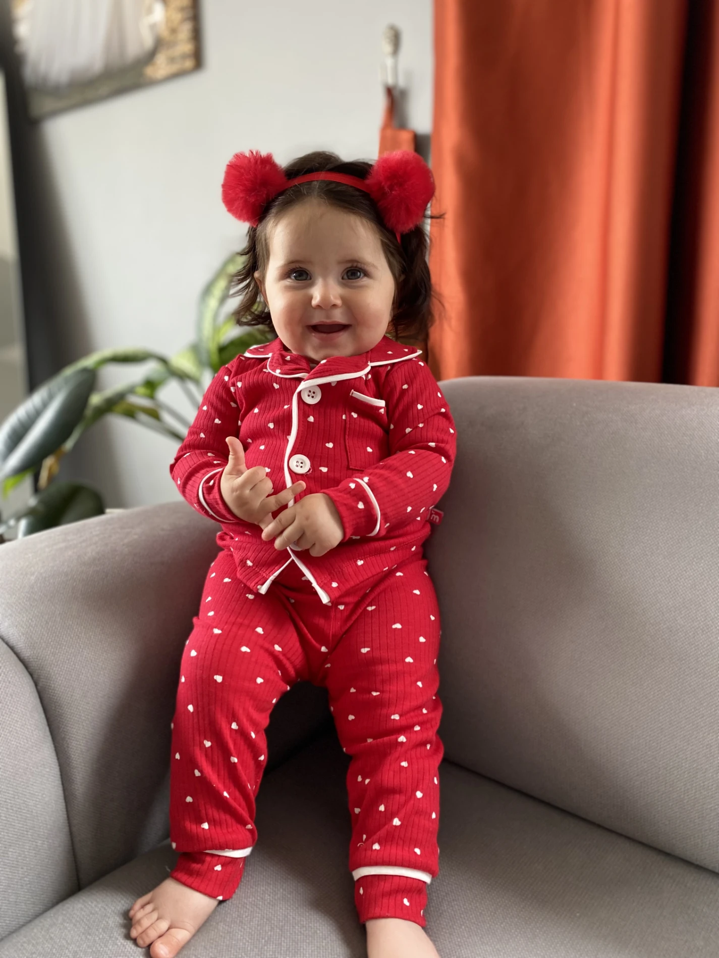 Kalp Desenli Bebe Yakalı Mevsimlik Pijama Seti 