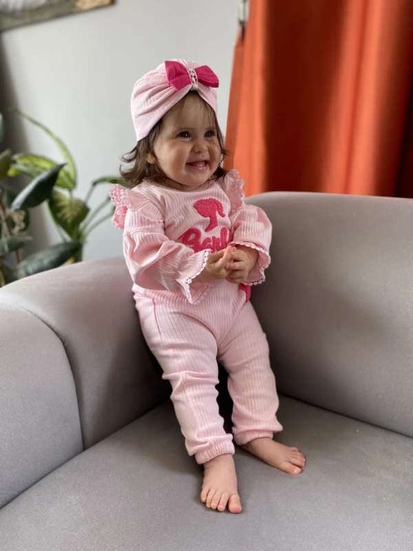 Barbie Desenli Fiyonklu Bandanalı Ribanalı %100 Pamuk Kumaş 3’lü Takım