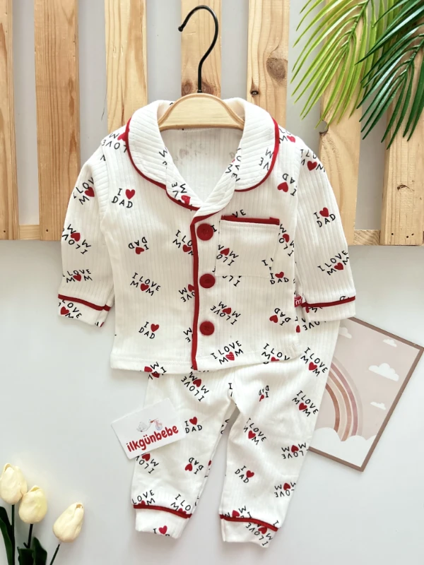 I Love My Dad & Mom Baskılı %100 Pamuk Pijama Takımı