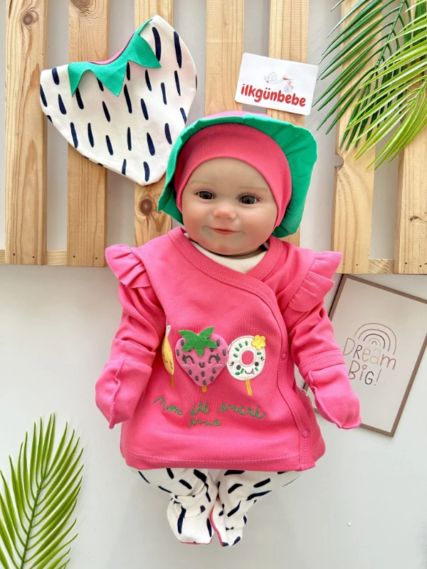 Sevimli Meyveler Çilek Baskılı 5 Parça %100 Pamuk Set