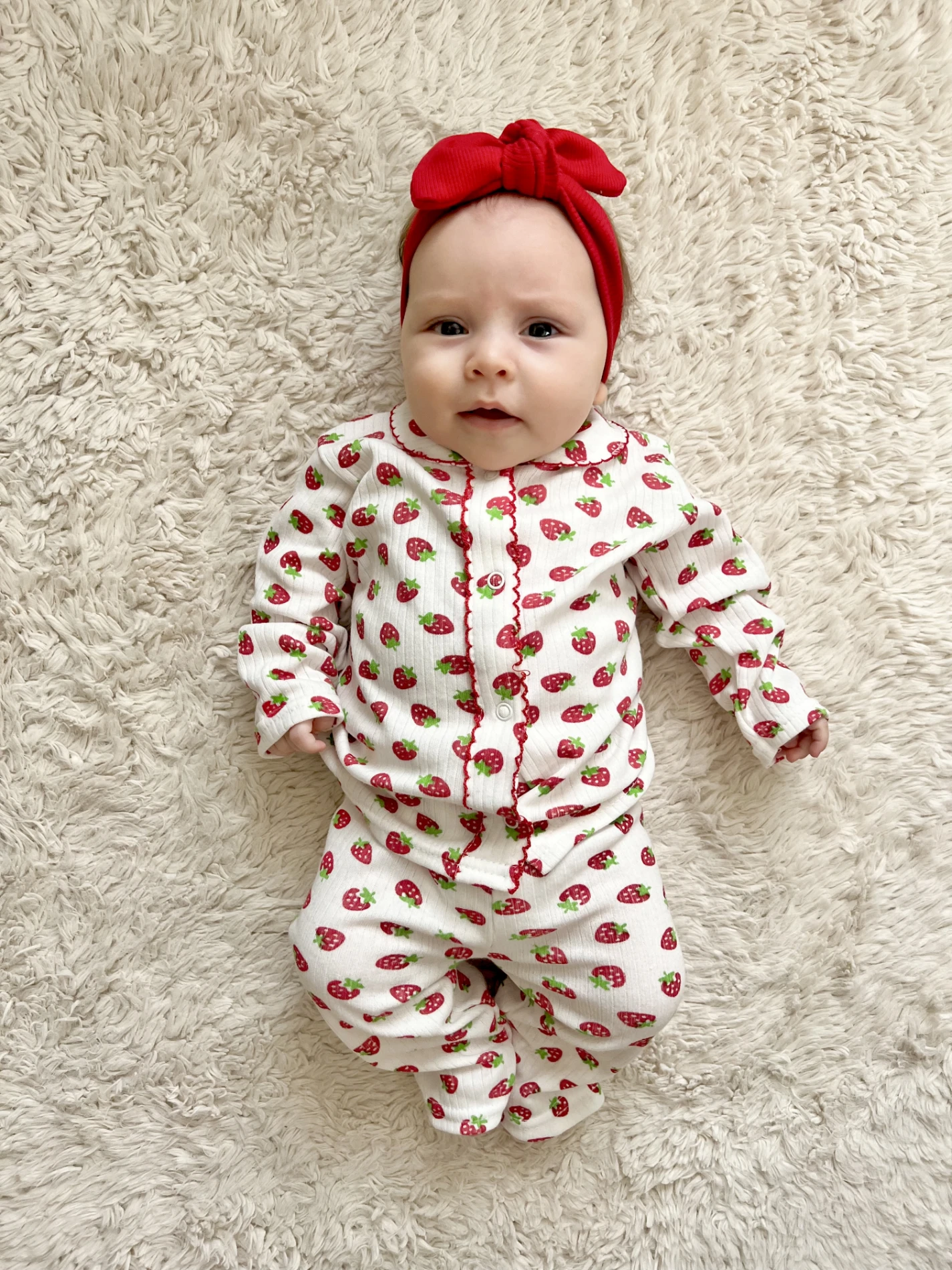 Bebe Yakalı Çikek Baskılı %100 Pamuk Pijama Takımı