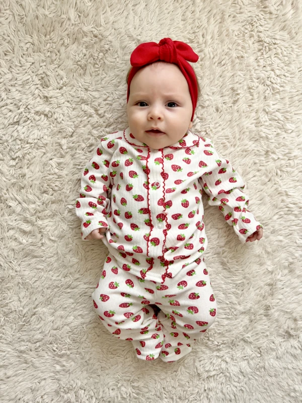 Bebe Yakalı Çikek Baskılı %100 Pamuk Pijama Takımı