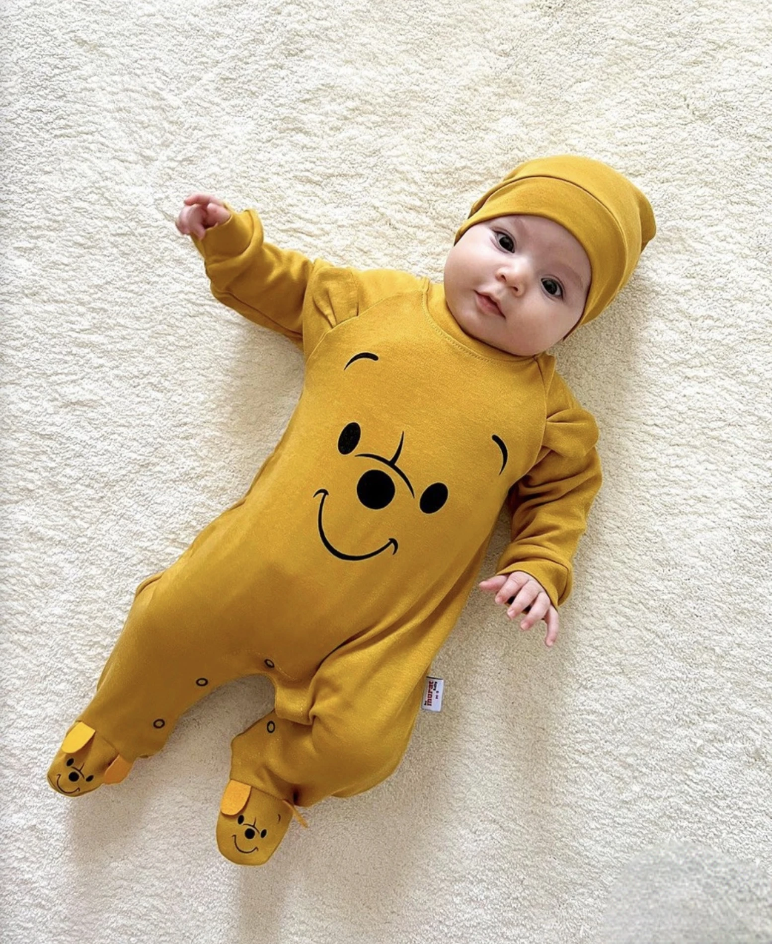 Winnie The Pooh Baskılı Ayaklı Mevsimlik Unisex Şapkalı Tulum