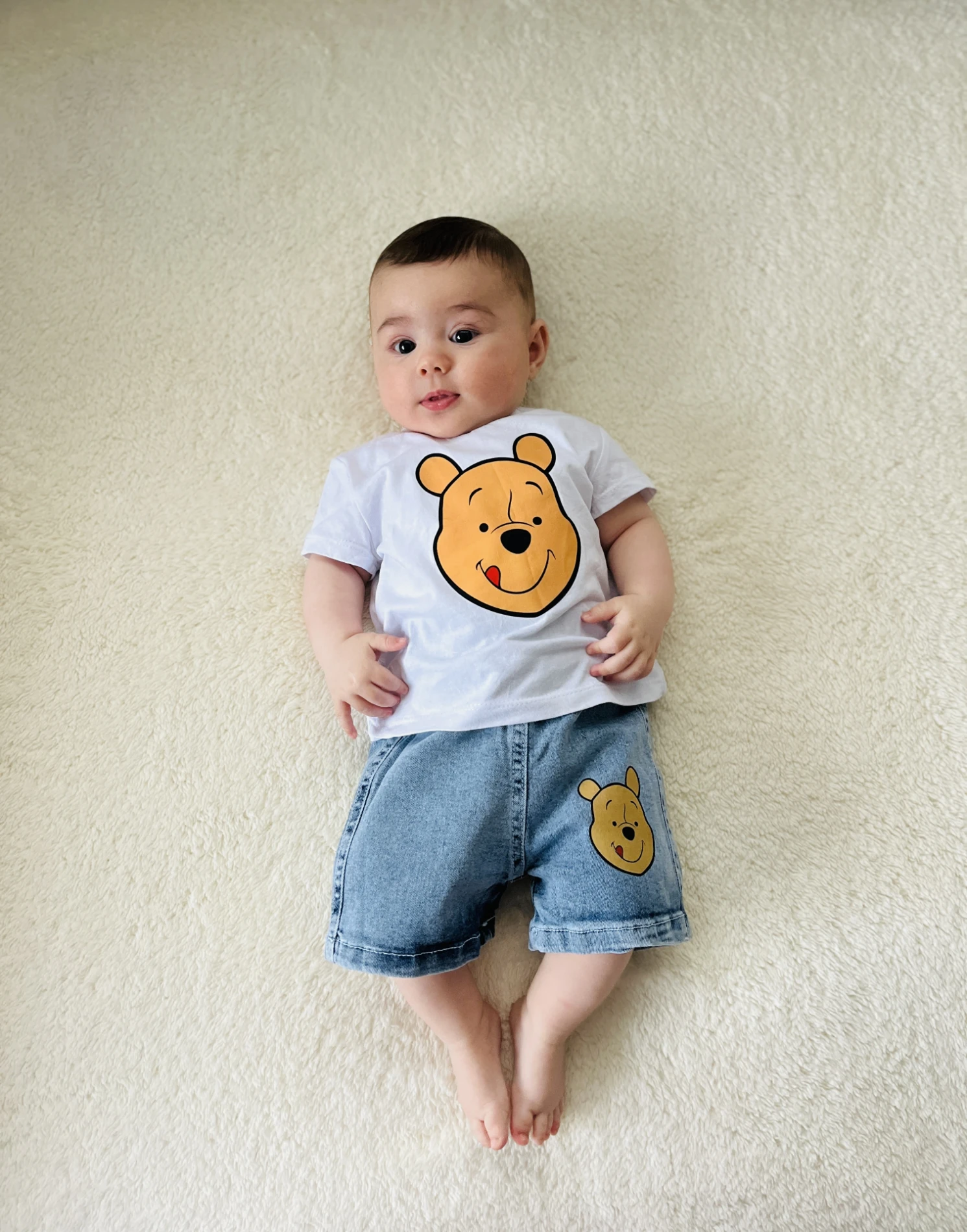  Winnie The Pooh Baskılı Kot Şortlu  Unisex 2’li Premium Takım