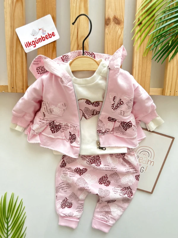 Love Kalp Desenli Hırkalı Badili 3’lü Premium Kaliteli Takım