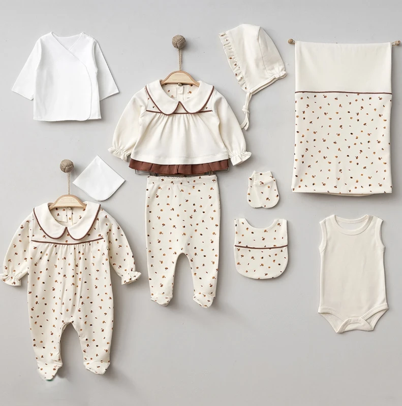 Natural Yaprak Temalı %100 Pamuk Premium Özel Koleksiyon 10 Parça Yenidoğan Set