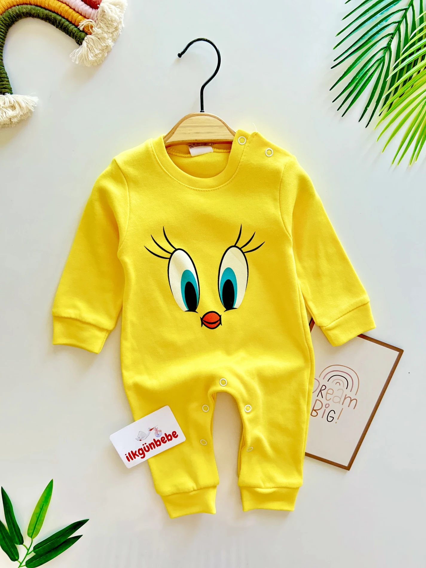 Tweety Baskılı %100 Pamuk Mevsimlik Unisex Tulum