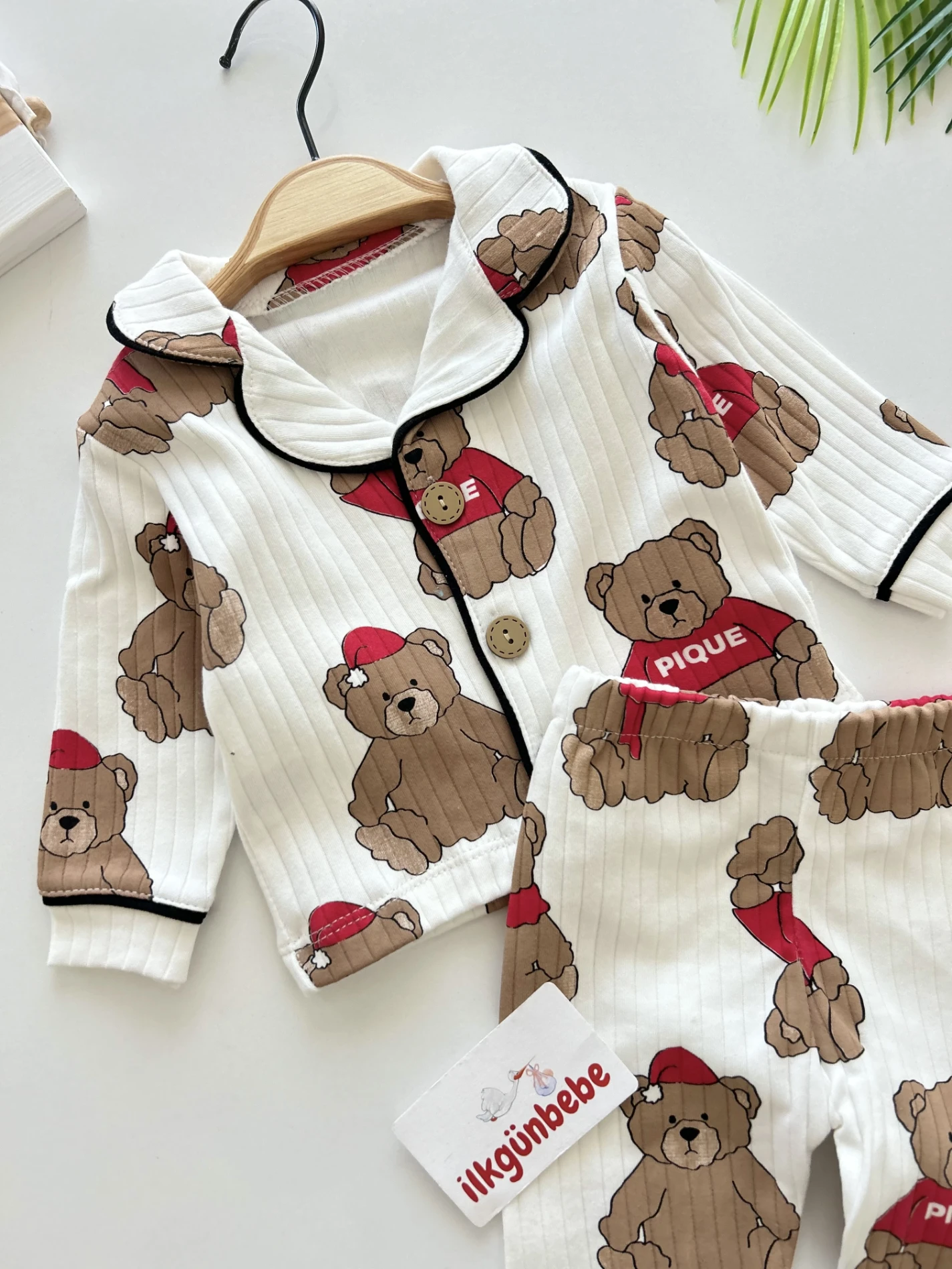 teddy Baskılı Bebe Yakalı %100 Pamuk Mevsimlik İyi Uykular Pijama Modeli