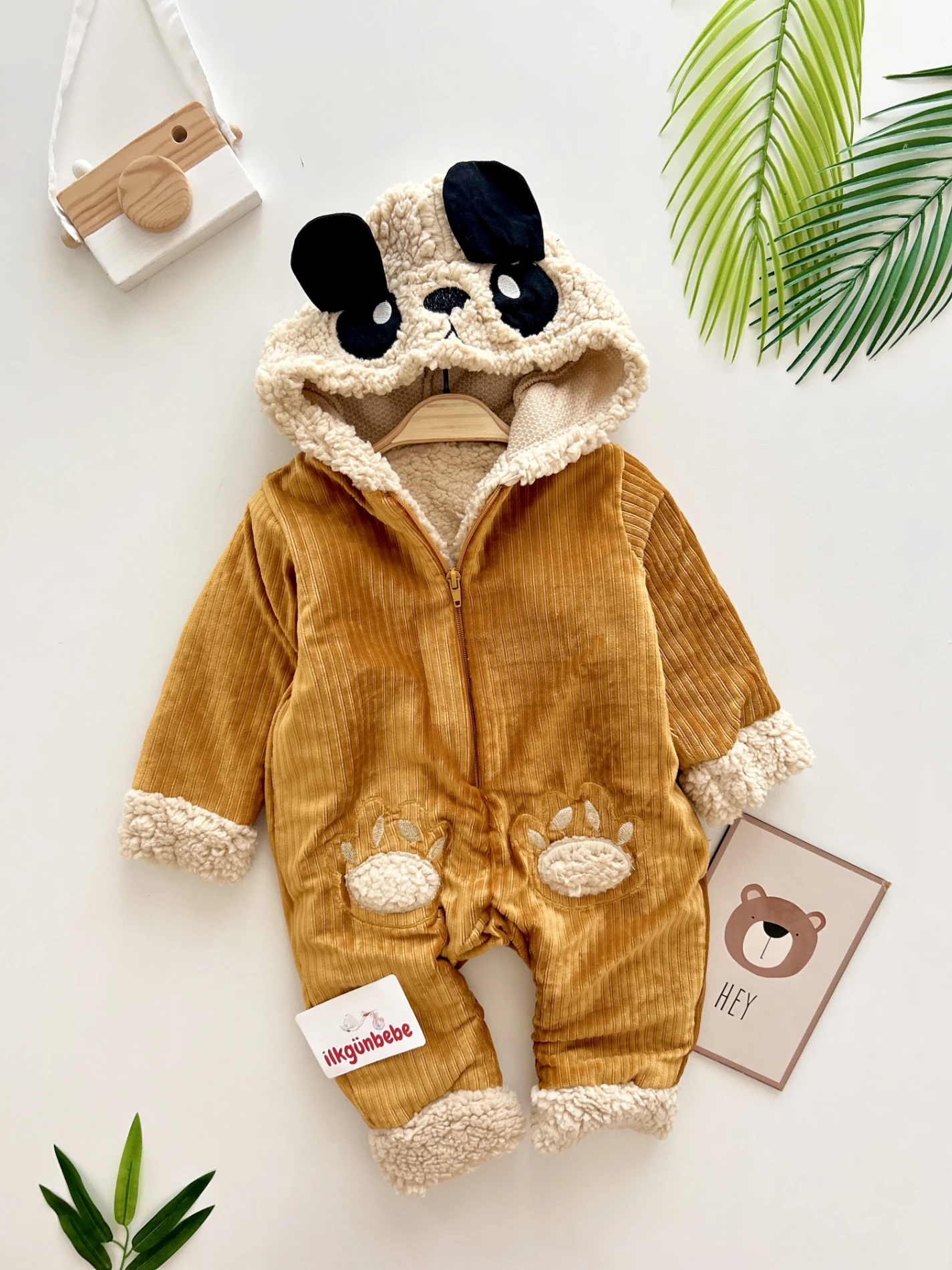 Panda Patili %100 İçi Welsoft Kumaş Kadife Unisex Kışlık Tulum