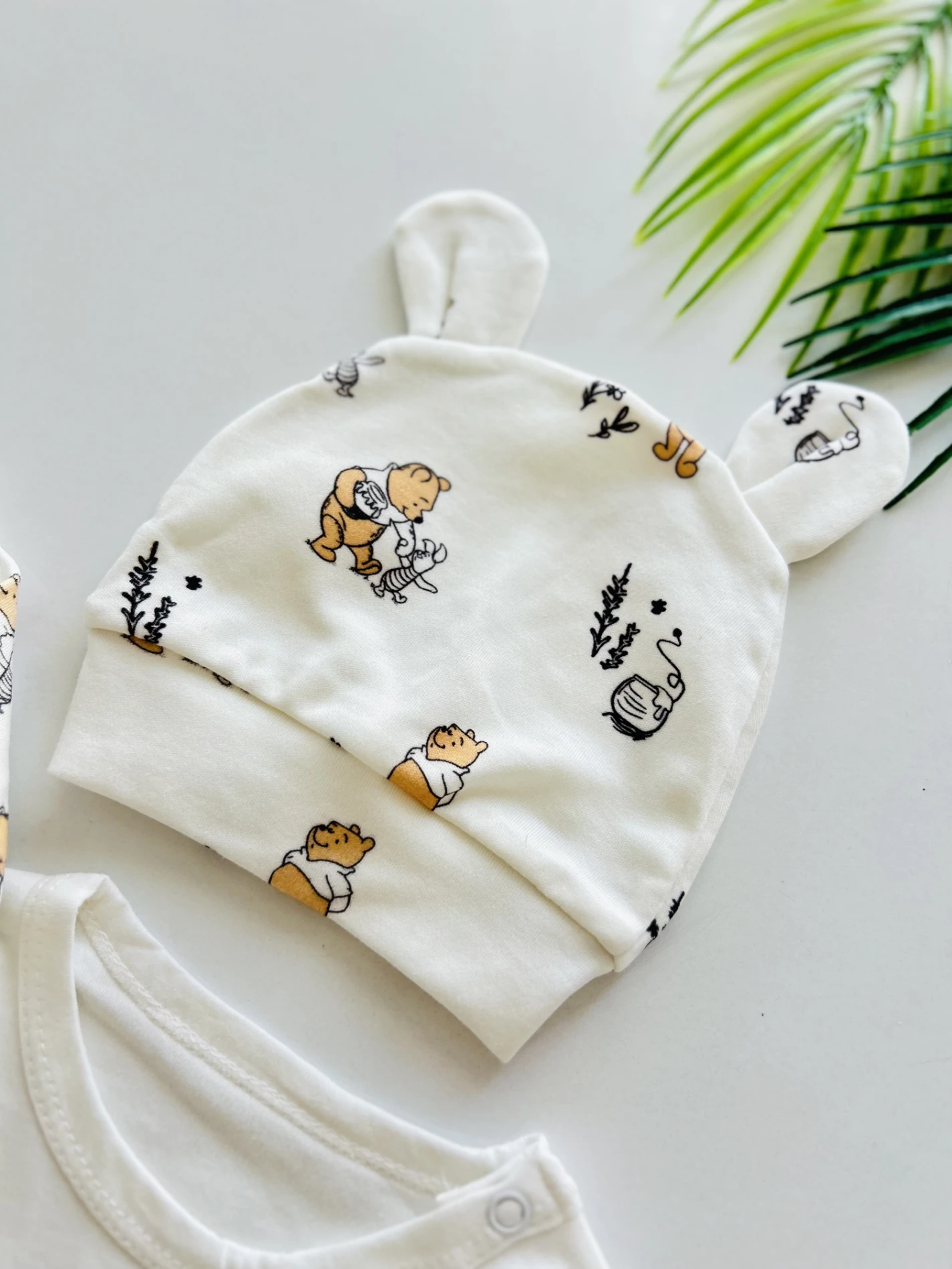 Winnie The Pooh Baskılı Zıbınlı Şapkalı %100 Pamuk Tulum Unisex  Set