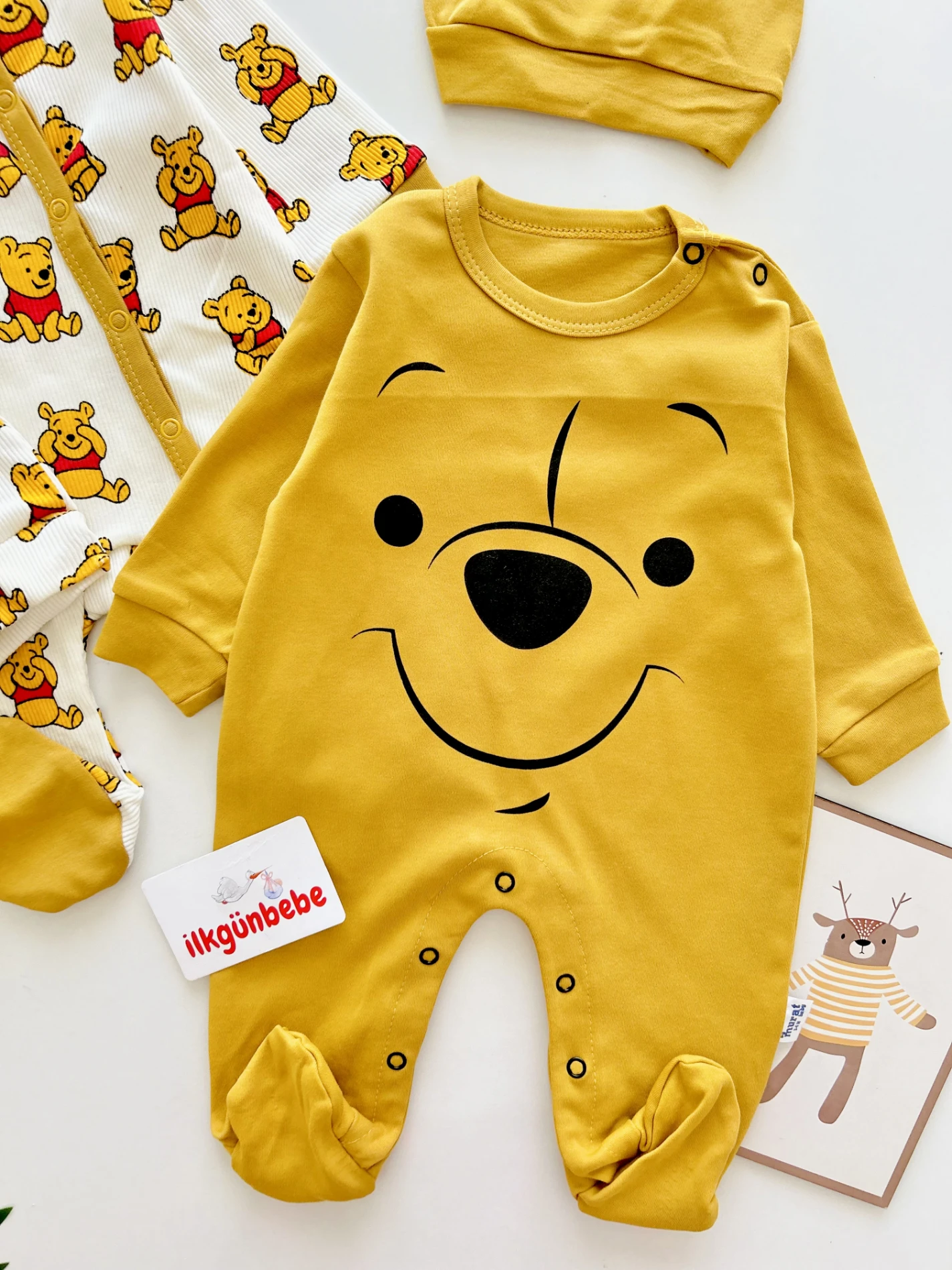 Winnie The Pooh Baskılı Kampanyalı Şapkalı 2’li Tulum Set