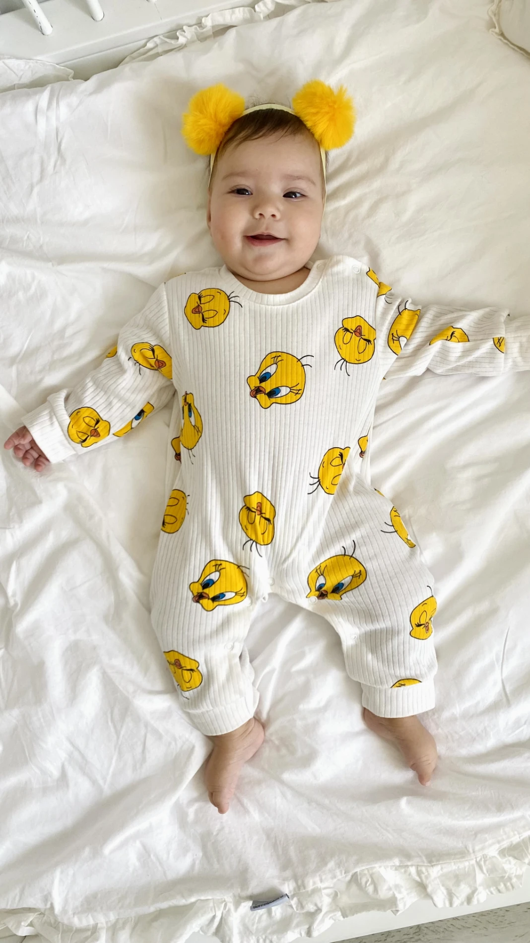 Tweety Desenli %100 Pamuk Ribanalı Kumaş Unisex Tulum