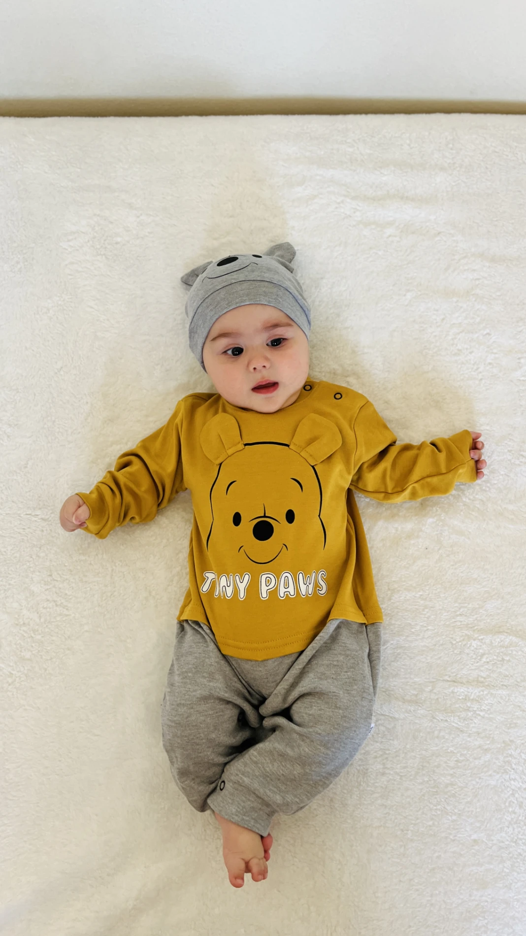 Tiny Pows Baskılı Pooh Şapkalı Unisex Tulum