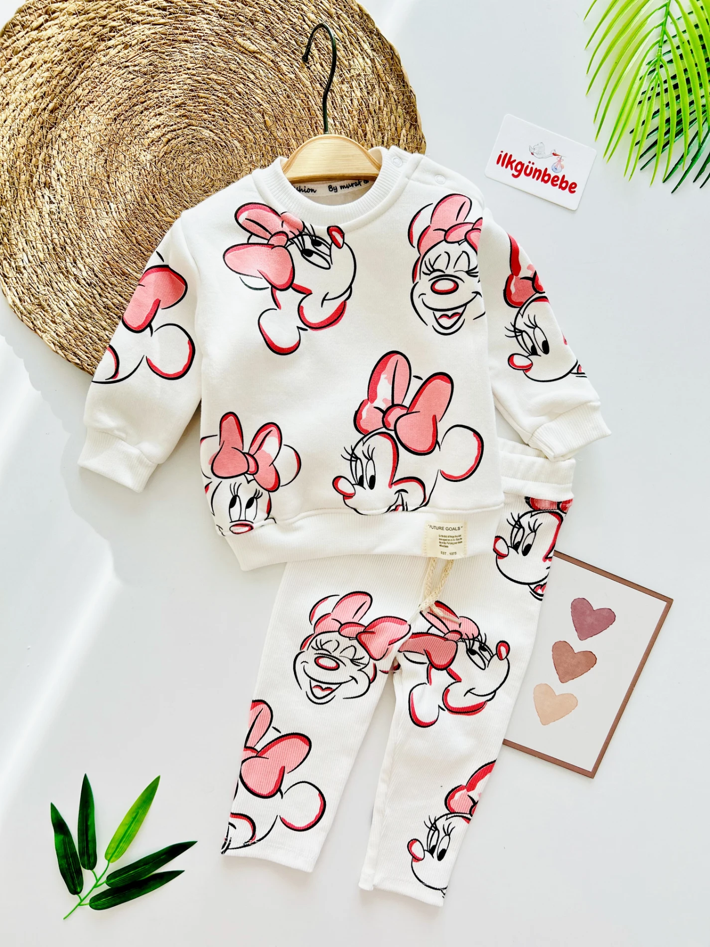 Minnie Mouse Baskılı 3 İp  Polar Sweatli Taytlı 2’li Takım