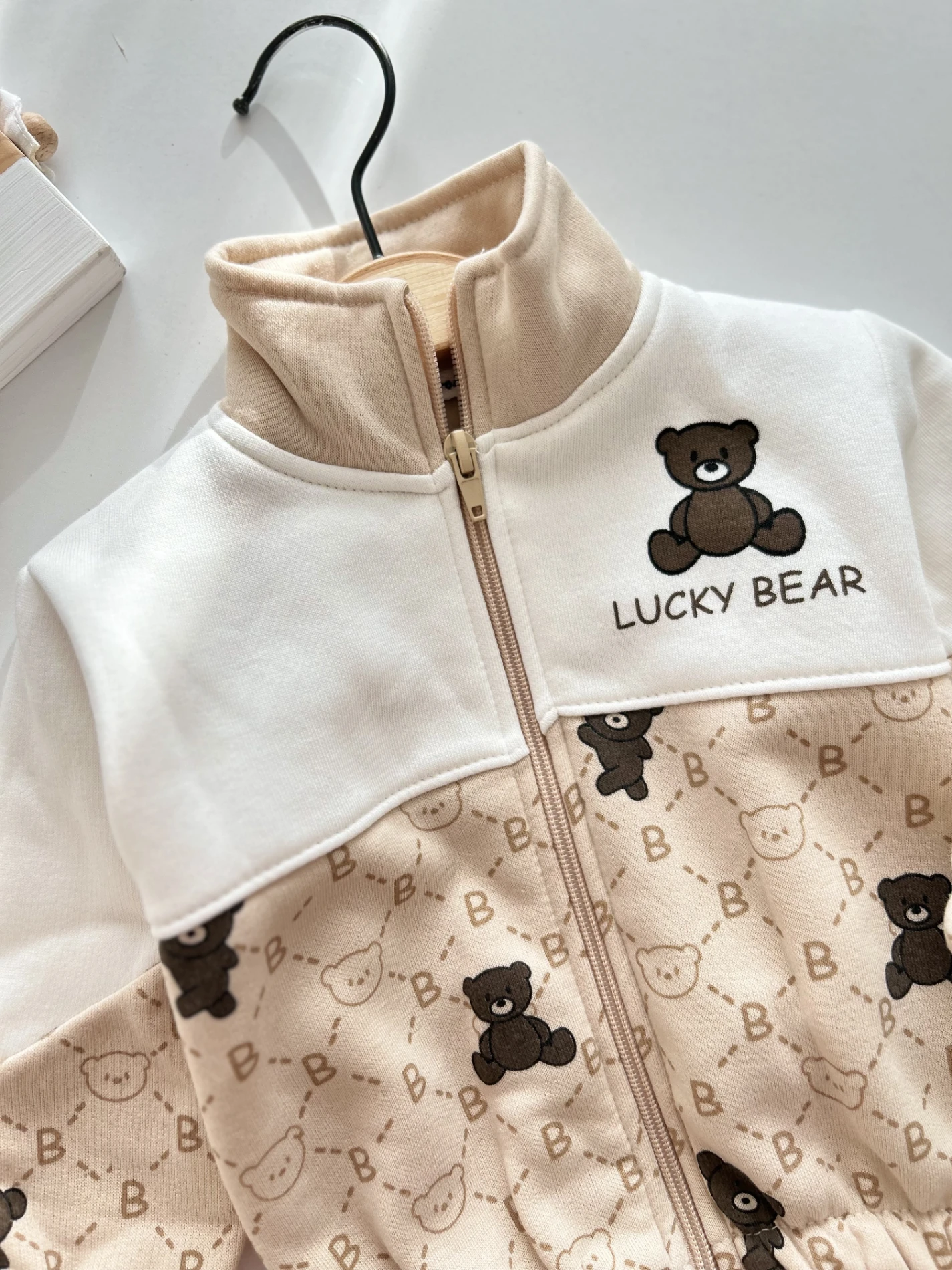 Lucky Bear Temalı 3 İp Polar Kışlık Fermuarlı Dik Yakalı 2’li Takım