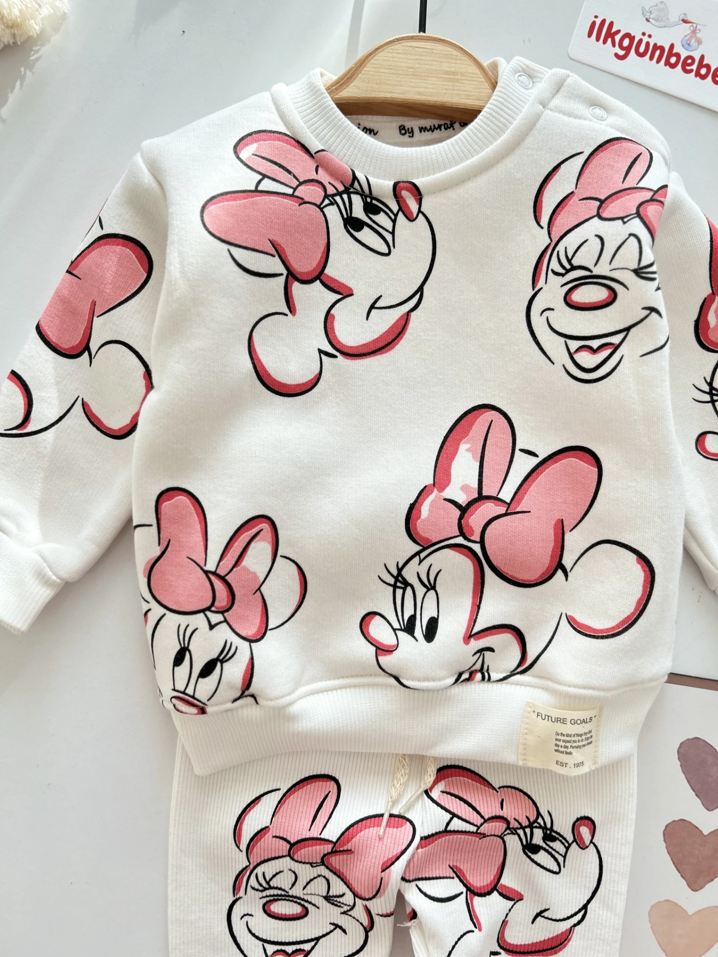 Minnie Mouse Baskılı 3 İp  Polar Sweatli Taytlı 2’li Takım