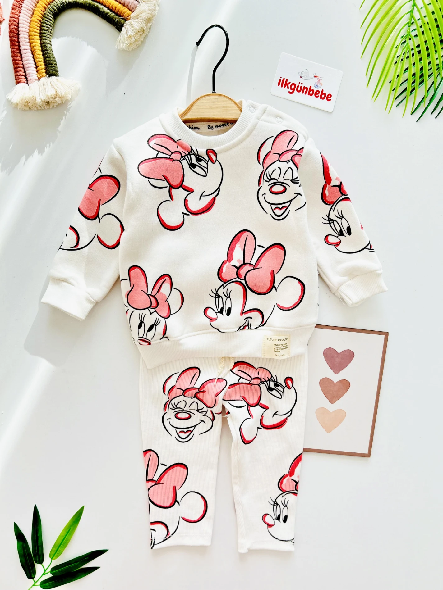 Minnie Mouse Baskılı 3 İp  Polar Sweatli Taytlı 2’li Takım