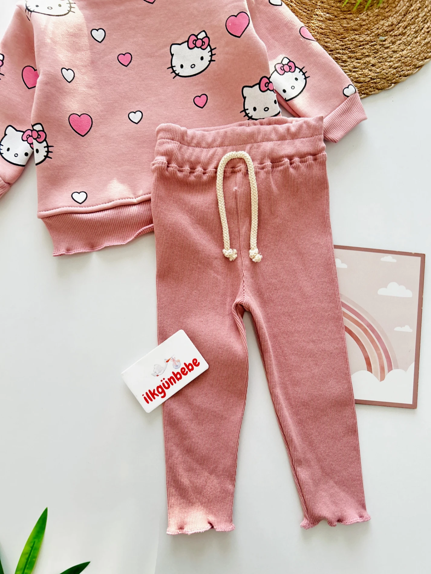 Hello Kitty 3 İp İçi Polar Fitilli İpli Taytlı Kışlık 2’li Takım