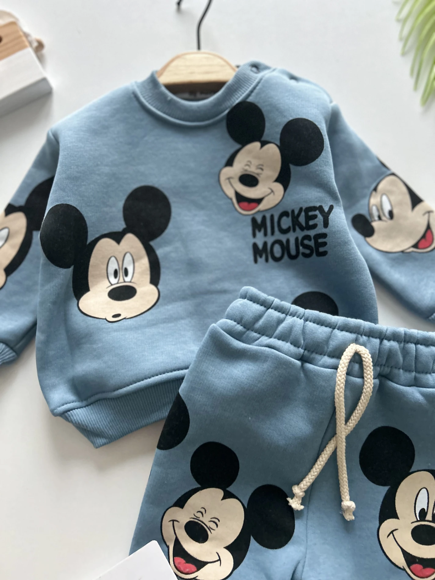 Mickey Mouse Baskılı 3 İp Şardonlu Kalın Kışlık 2’li Takım