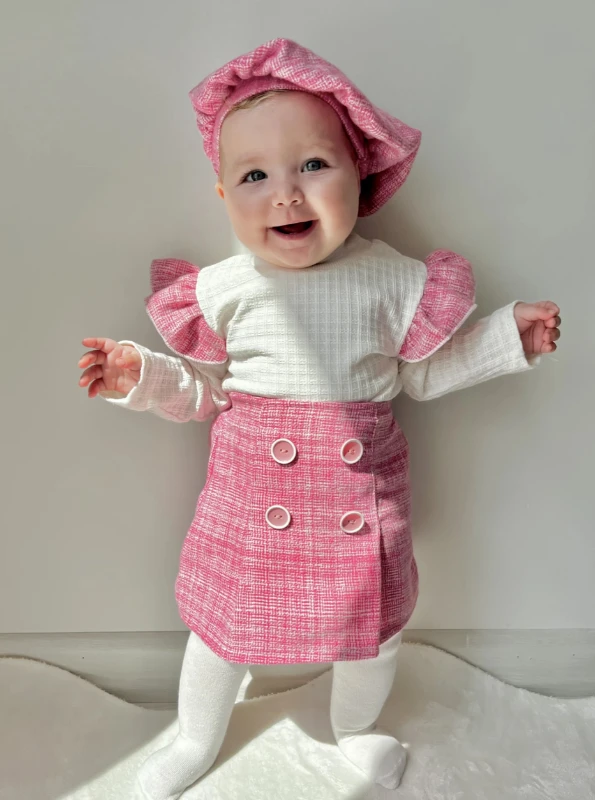 Elisa Fırfır Detaylı Badili Etekli Şapkalı 3’lü Takım