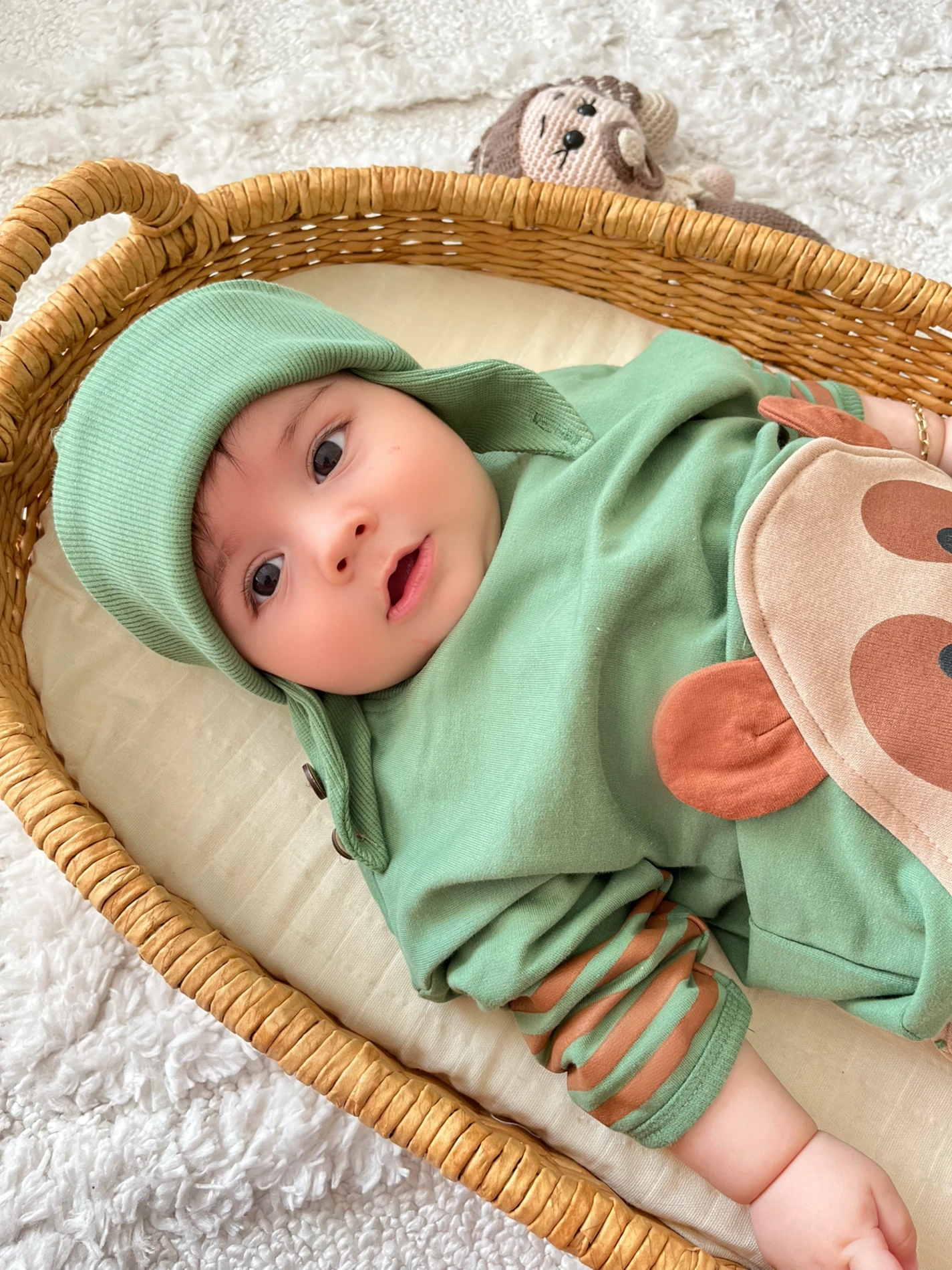 Ayıcık Teddy Kol Çizgili Detaylı Kulaklı Şapkalı %100 Pamuk 3 İp Şardonlu Altlı 3’lü Premium Kalite Takım