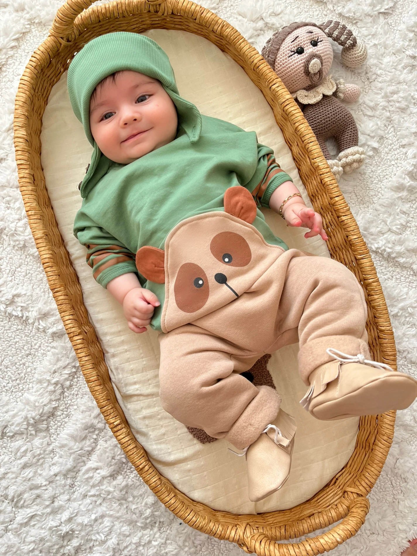 Ayıcık Teddy Kol Çizgili Detaylı Kulaklı Şapkalı %100 Pamuk 3 İp Şardonlu Altlı 3’lü Premium Kalite Takım