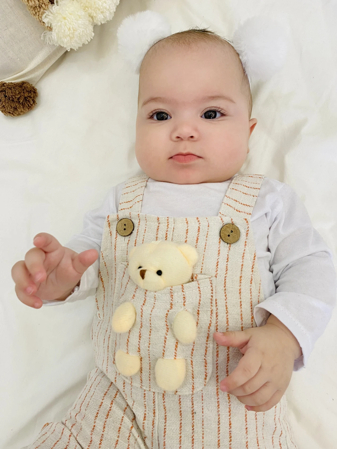 Oyuncak Ayıcıklı Çizgili Desenli Salopetli Pamuklu Bodyli 2’li Set