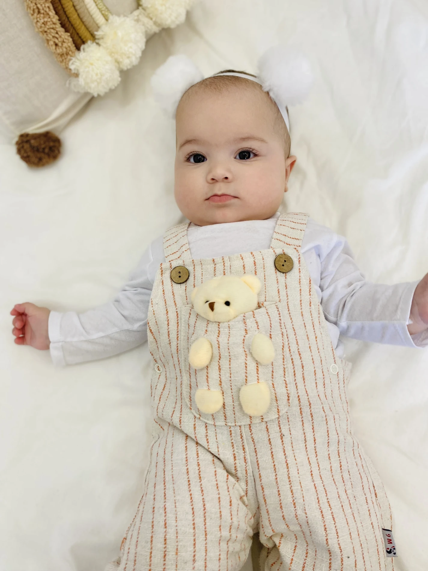 Oyuncak Ayıcıklı Çizgili Desenli Salopetli Pamuklu Bodyli 2’li Set
