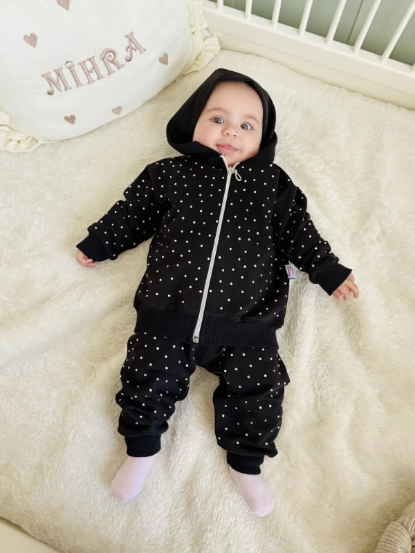 Star Parıldayan Taşlı Kapüşonlu Hırkalı 2’li Takım