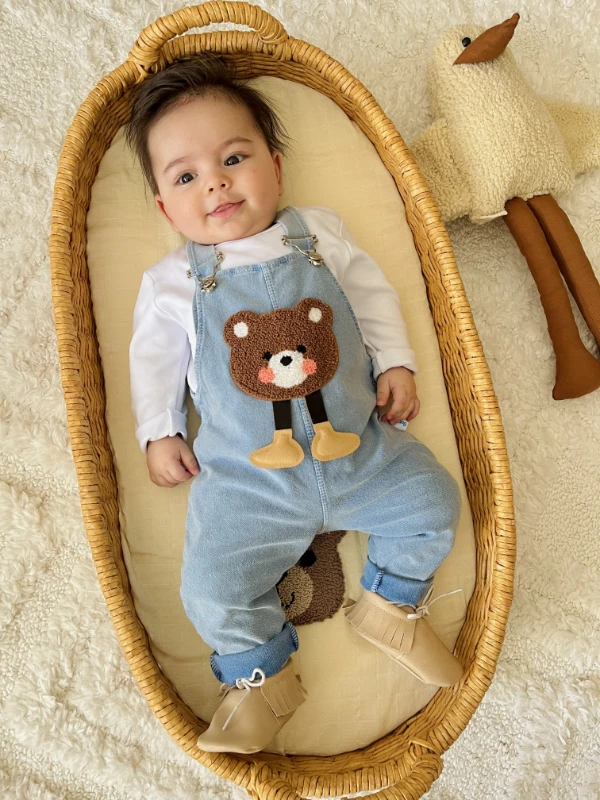 Bear Sevimli Ayıcık Likralı Yumuşacık Örme Kot Salopetli Badili 2’li Takım 