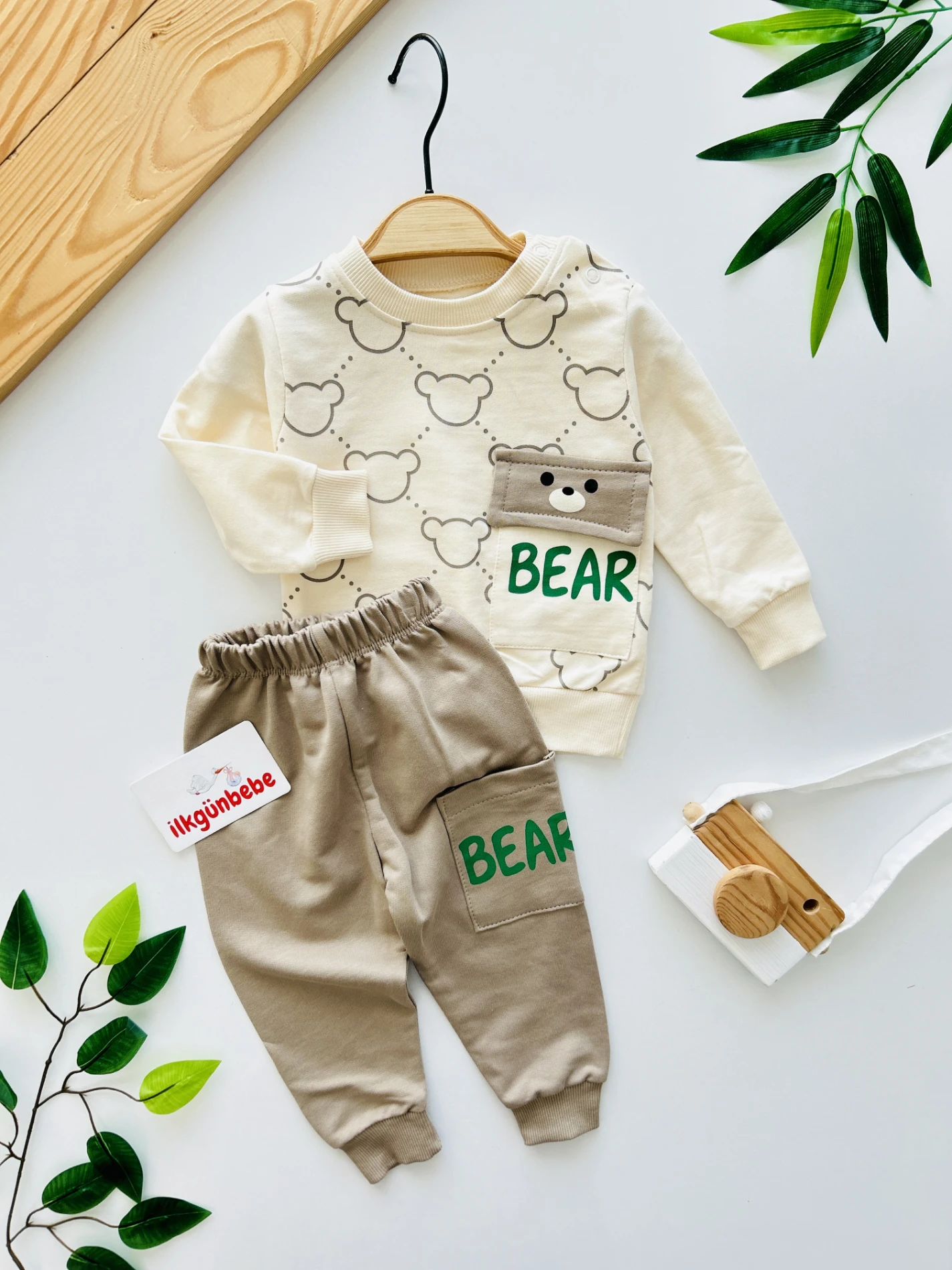 Bear Teddy Desenli Cep  Detaylı 2’li Takım