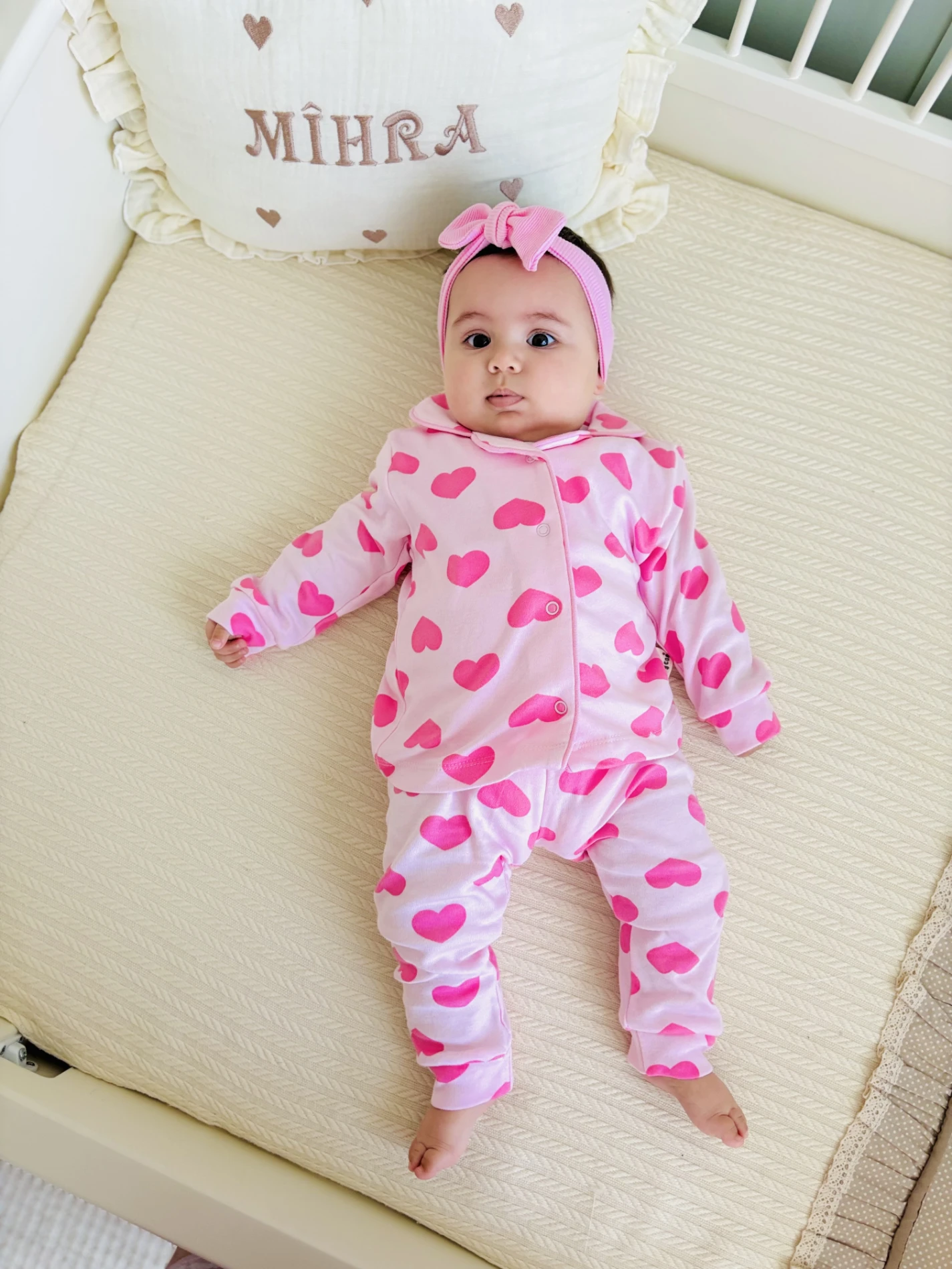 Kalp Desenli %100 Pamuk Bebe Yakalı 2’li Pijama Takımı