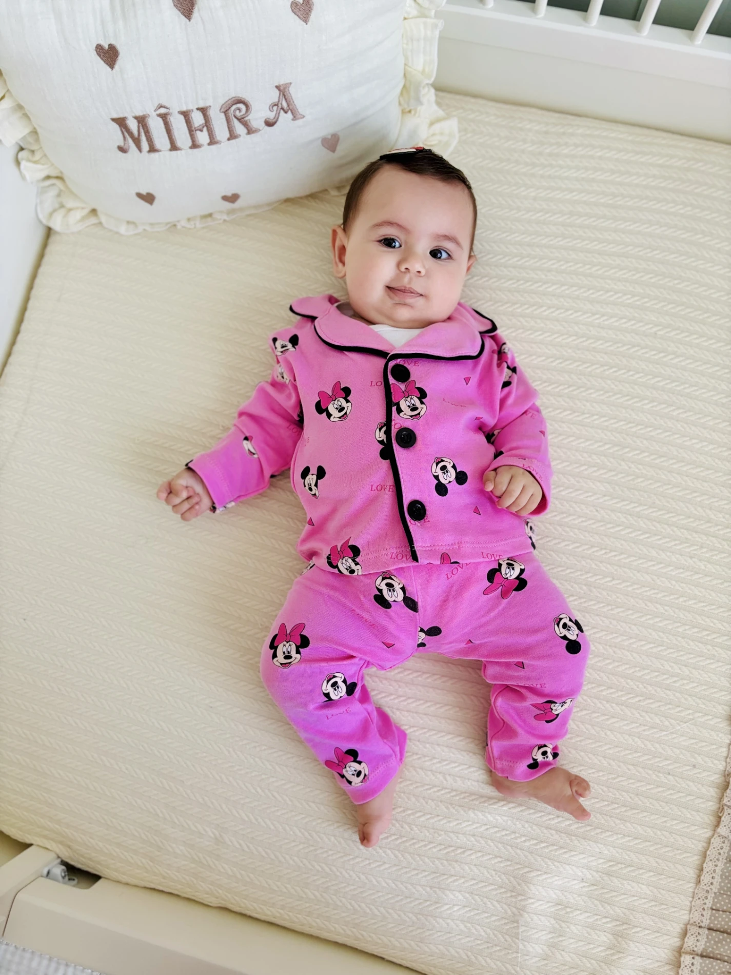 Minnie Mouse Bebe Yakalı %100 Pamuk Pijama Takımı