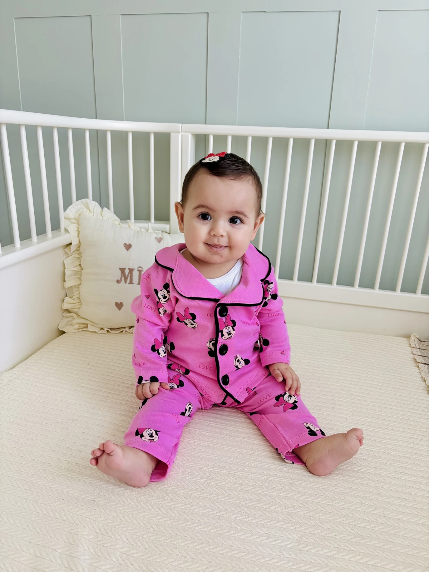 Minnie Mouse Bebe Yakalı %100 Pamuk Pijama Takımı