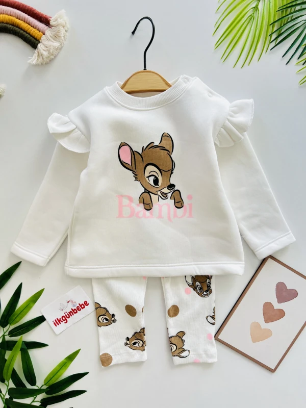 Bambi Geyik  Desenli 3 İp Premium Kalite Esnek Taytlı 2’li Takım