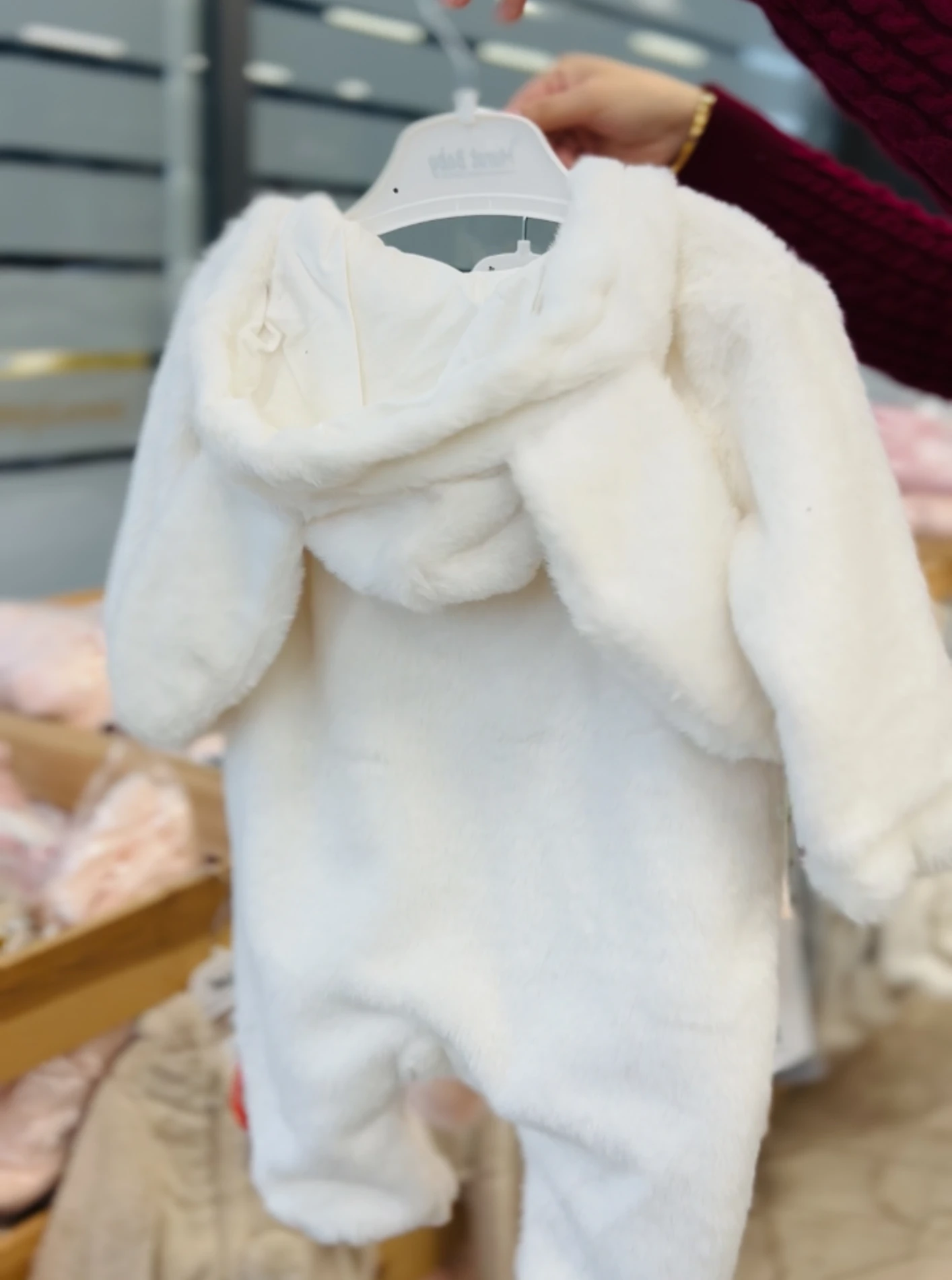 İki Fermuarlı Ponponlu Tavşan Kulak Peluş Yumuşacık Tulum