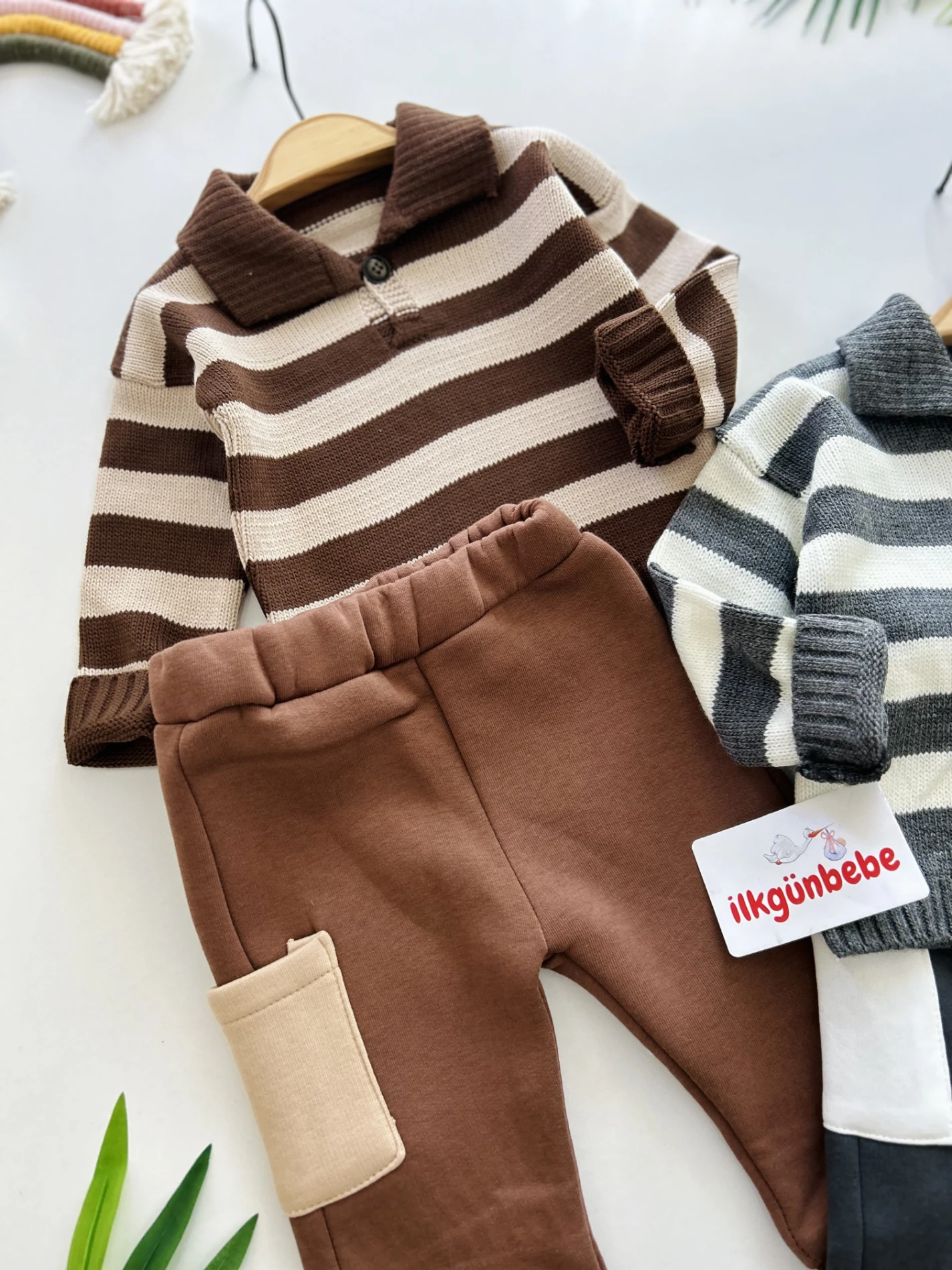 Çizgili Triko Premium Kalite 3 İp Şardonlu Eşofmanlı 2’li Takım