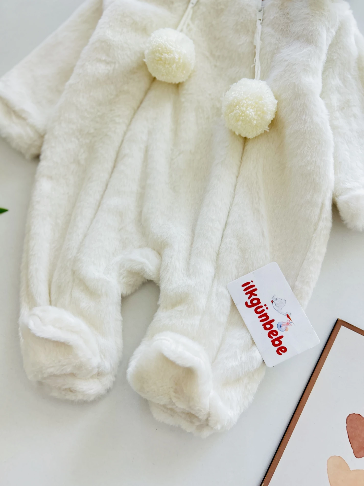İki Fermuarlı Ponponlu Tavşan Kulak Peluş Yumuşacık Tulum