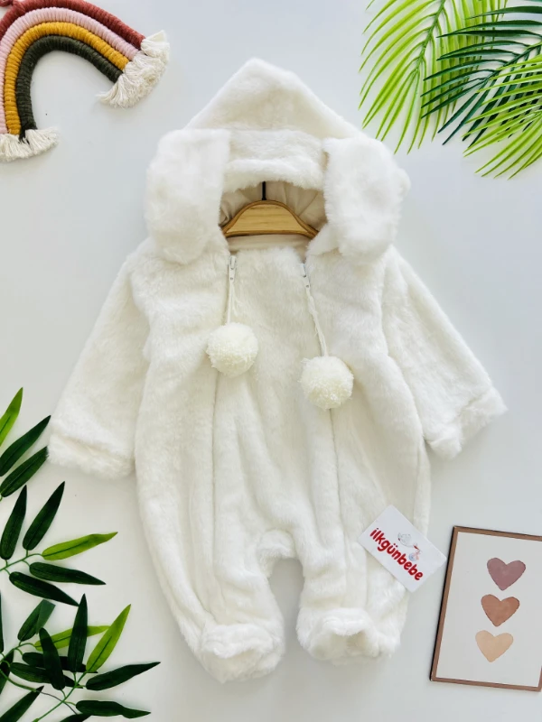 İki Fermuarlı Ponponlu Tavşan Kulak Peluş Yumuşacık Tulum