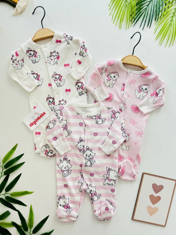 Sevimli Kedicik Desenli %100 Pamuk Tulum Set