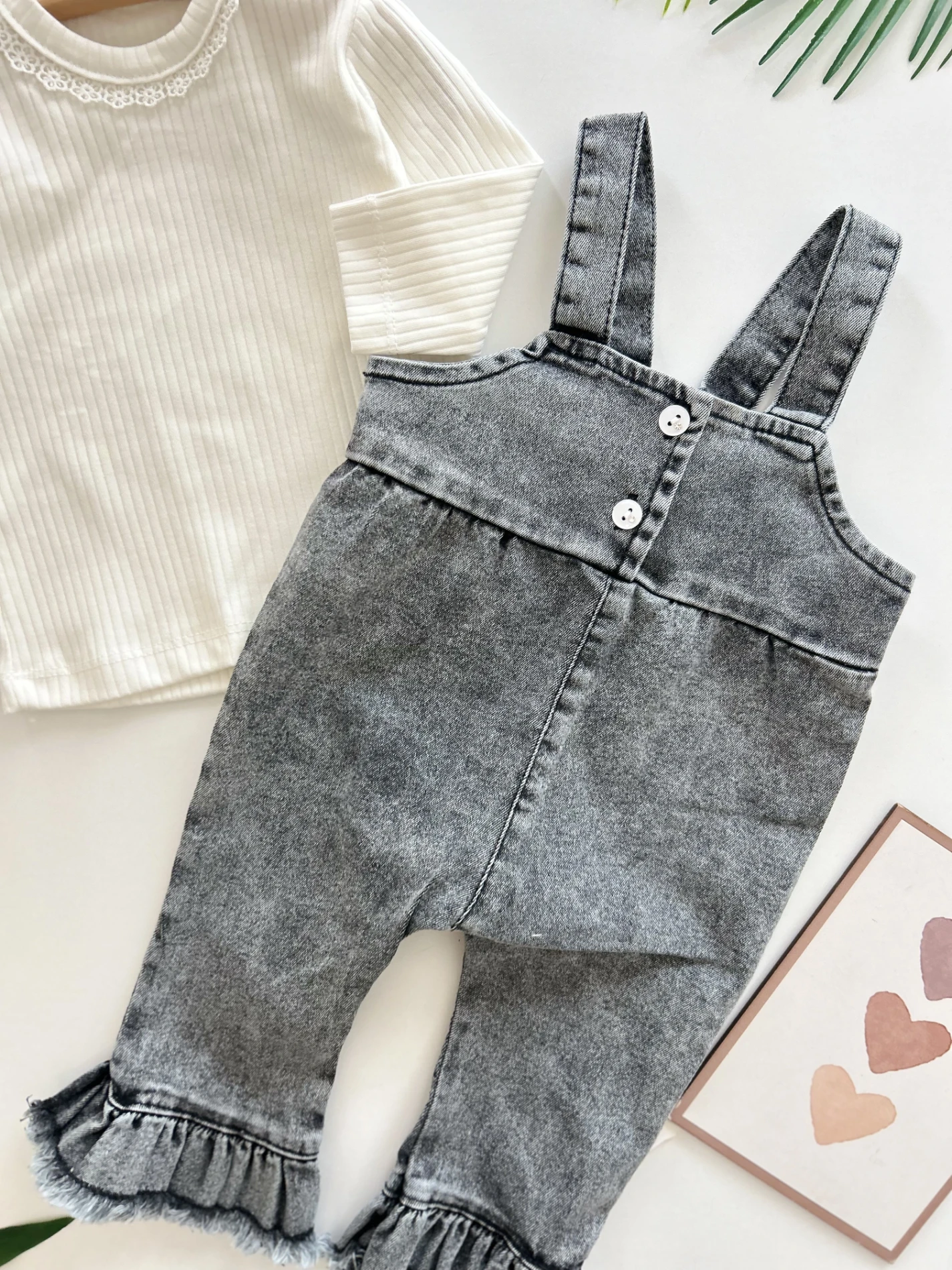 Likralı Esnek Kot Kumaş Paça Fırfır Detaylı Bodyli 2’li Takım