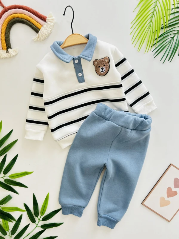 Çizgili  Bear 3 İp Şardonlu Kışlık 2’li Takım