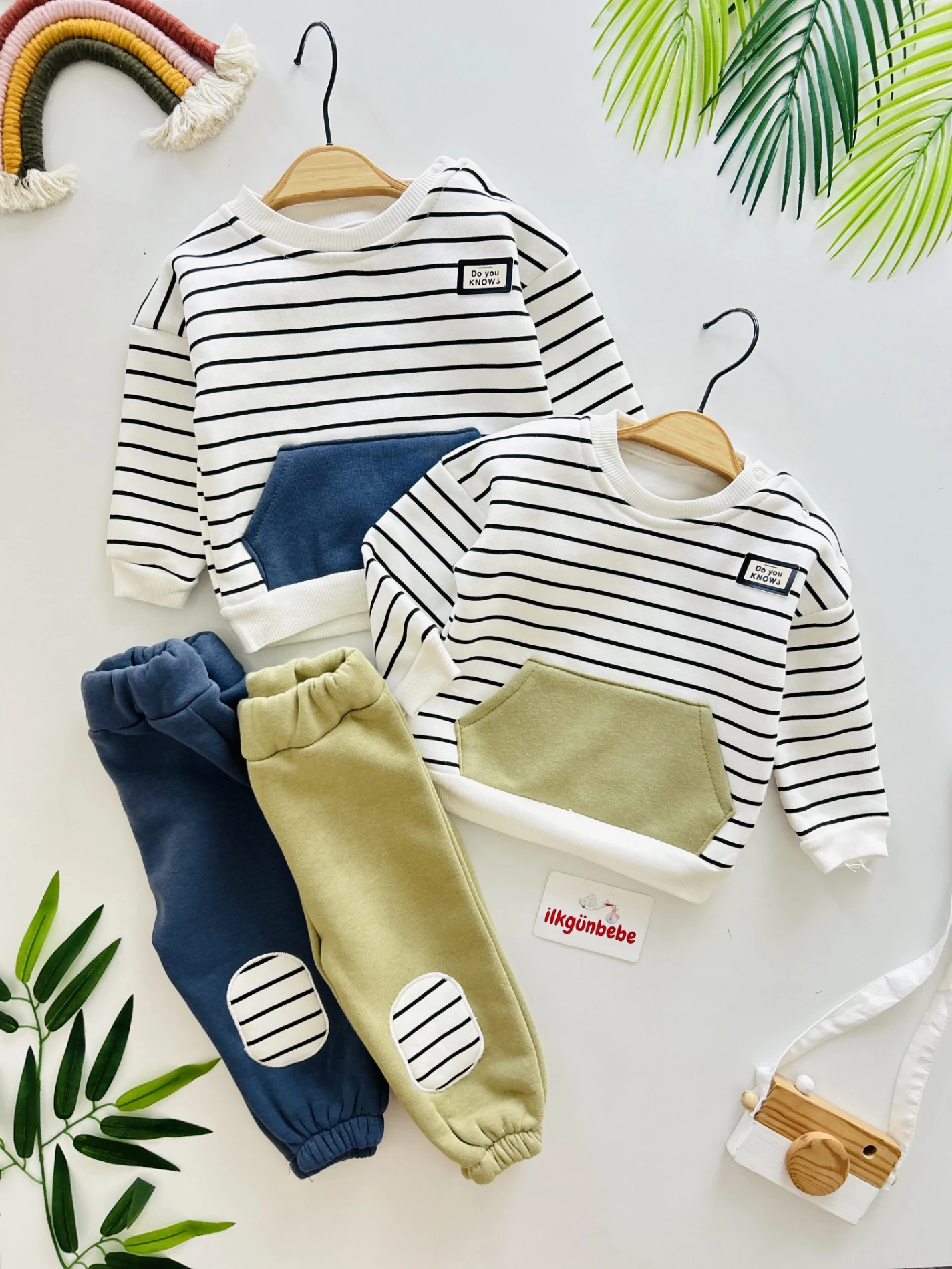 Çizgili Desenli 3 İp İçi Şardonlu Kışlık 2’li Takım