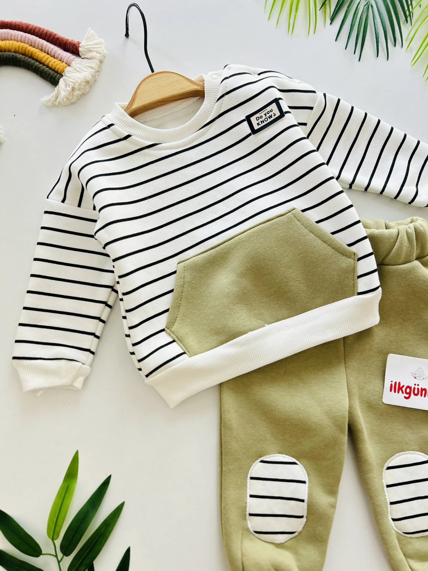 Çizgili Desenli 3 İp İçi Şardonlu Kışlık 2’li Takım